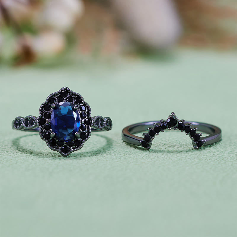 Olivenorma Black Gold Oval Sapphire Floral Bridal Set - image 5