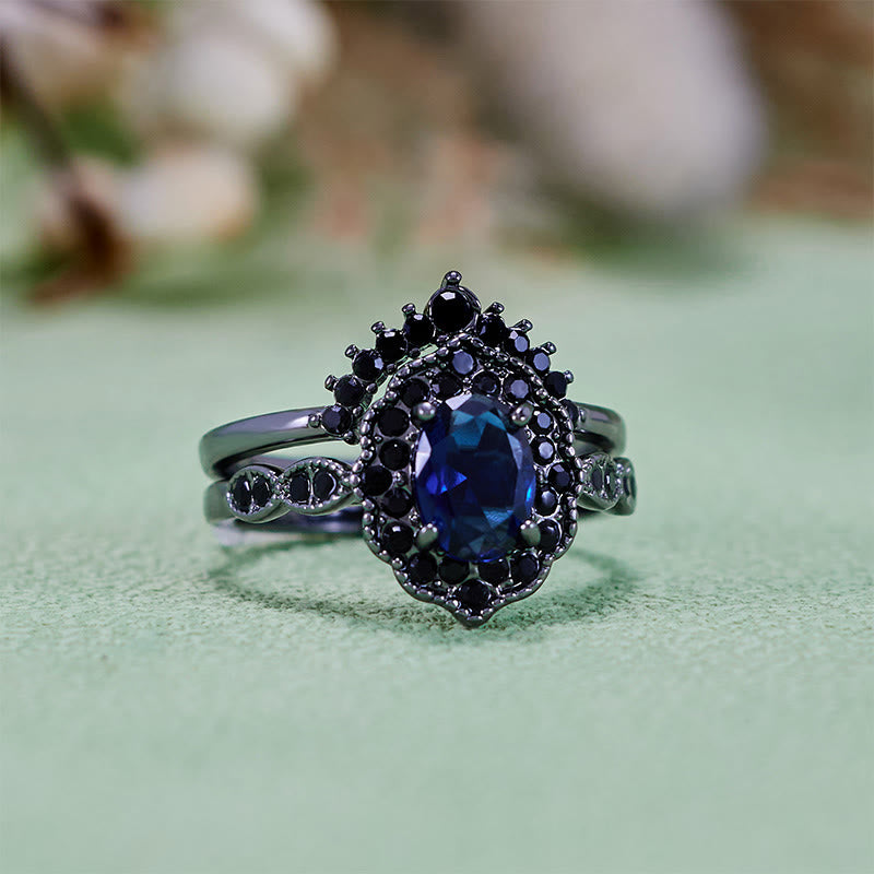 Olivenorma Black Gold Oval Sapphire Floral Bridal Set - image 6