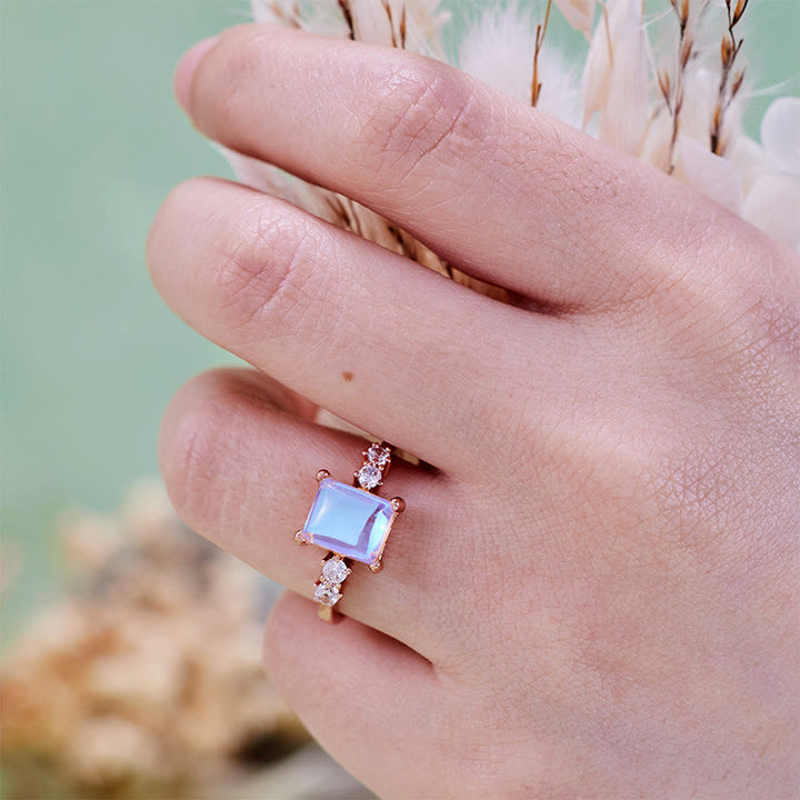 Olivenorma Square Cut Synthetic Moonstone Ring - image 1