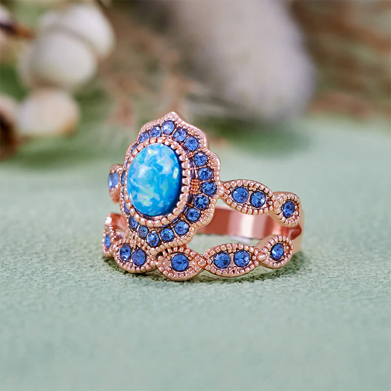Olivenorma 2Pcs Blue Opal Sapphire Rose Gold Ring Set - image 4