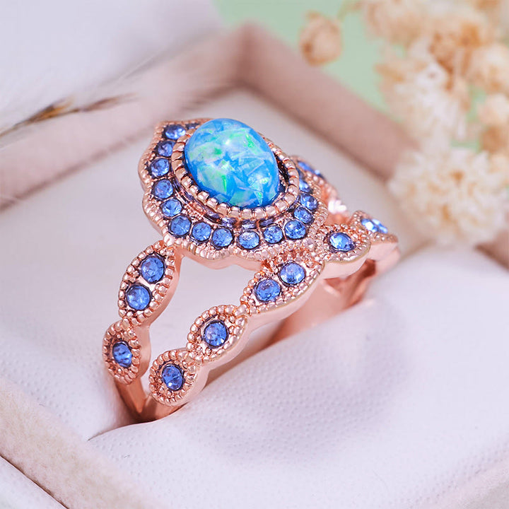 Olivenorma 2Pcs Blue Opal Sapphire Rose Gold Ring Set - US 10 - image 0