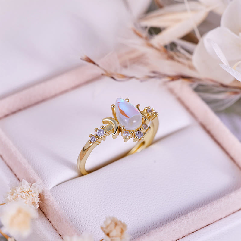 Olivenorma Teardrop Cut Artificial Moonstone Double Moon Ring - image 2