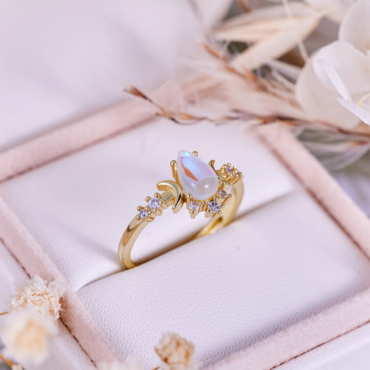 Olivenorma Teardrop Cut Artificial Moonstone Double Moon Ring - image 2