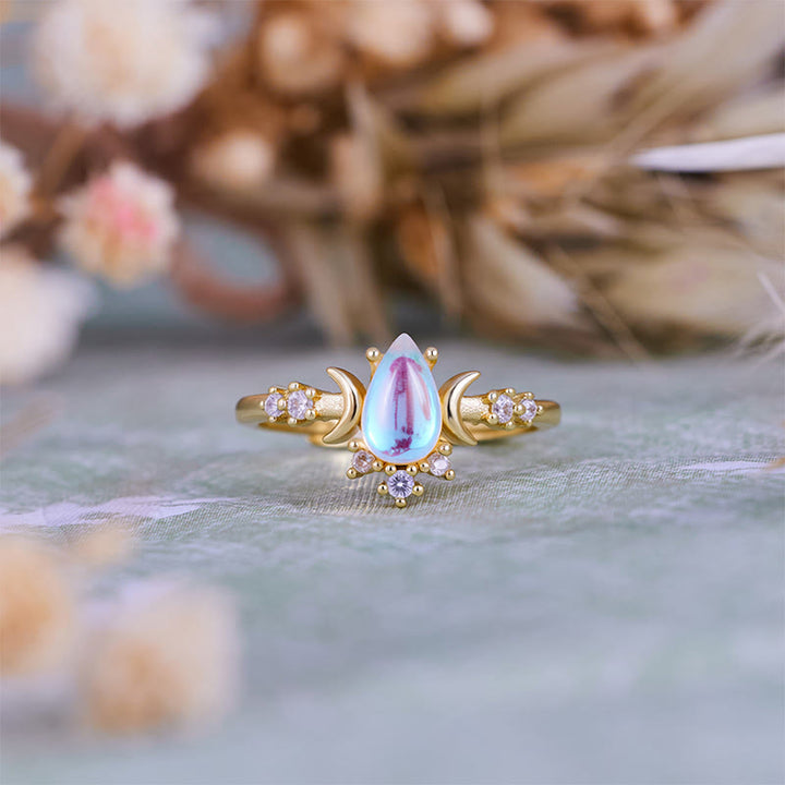 Olivenorma Teardrop Cut Artificial Moonstone Double Moon Ring - image 3