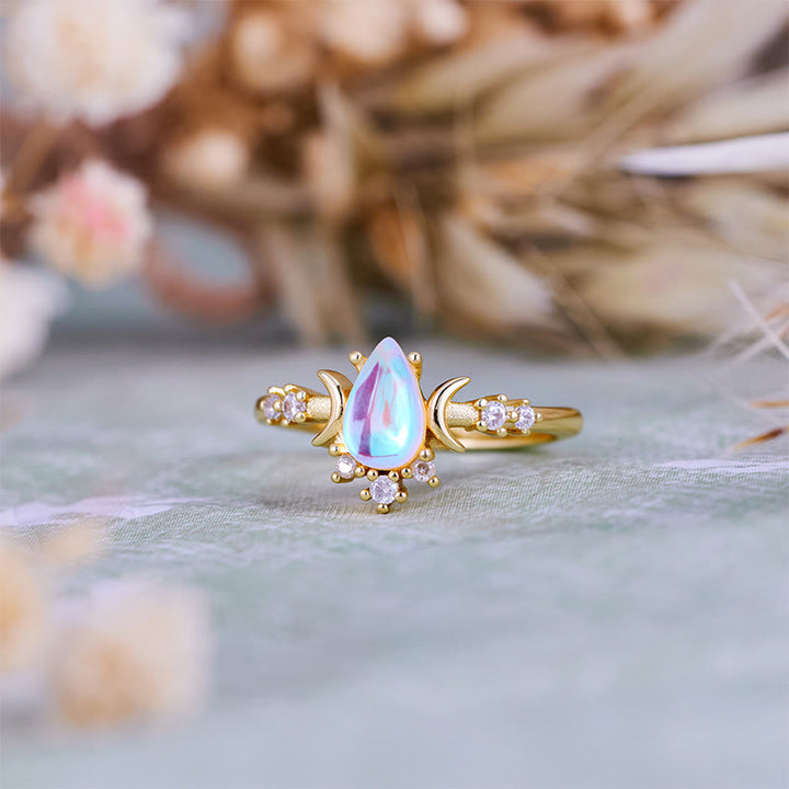 Olivenorma Teardrop Cut Artificial Moonstone Double Moon Ring - image 4
