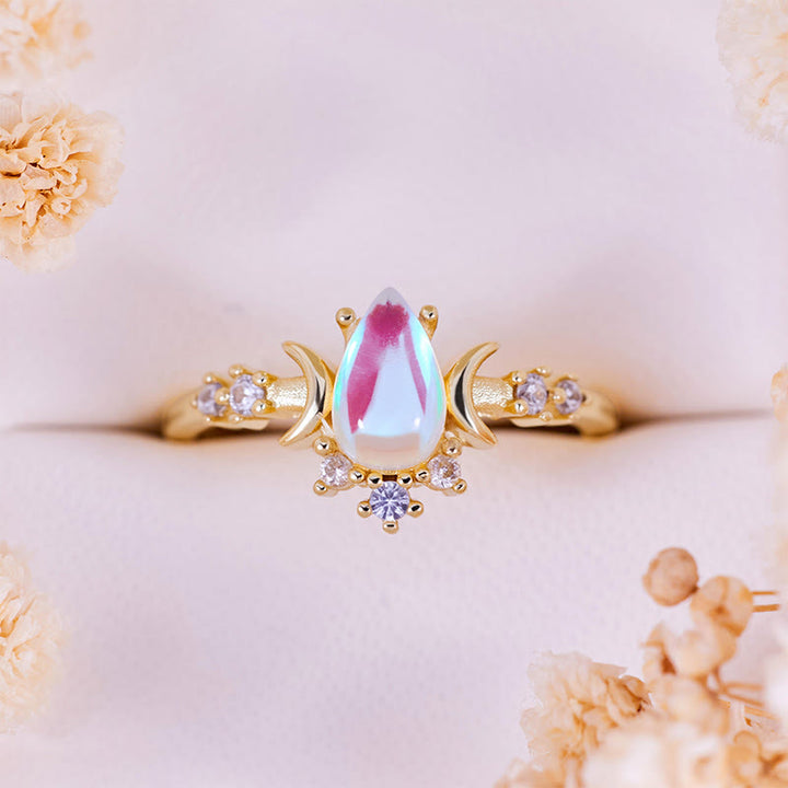 Olivenorma Teardrop Cut Artificial Moonstone Double Moon Ring - Moonstone - image 0