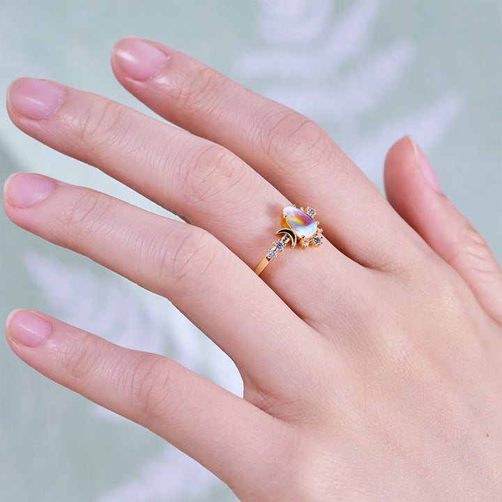 Olivenorma Teardrop Cut Artificial Moonstone Double Moon Ring - image 1