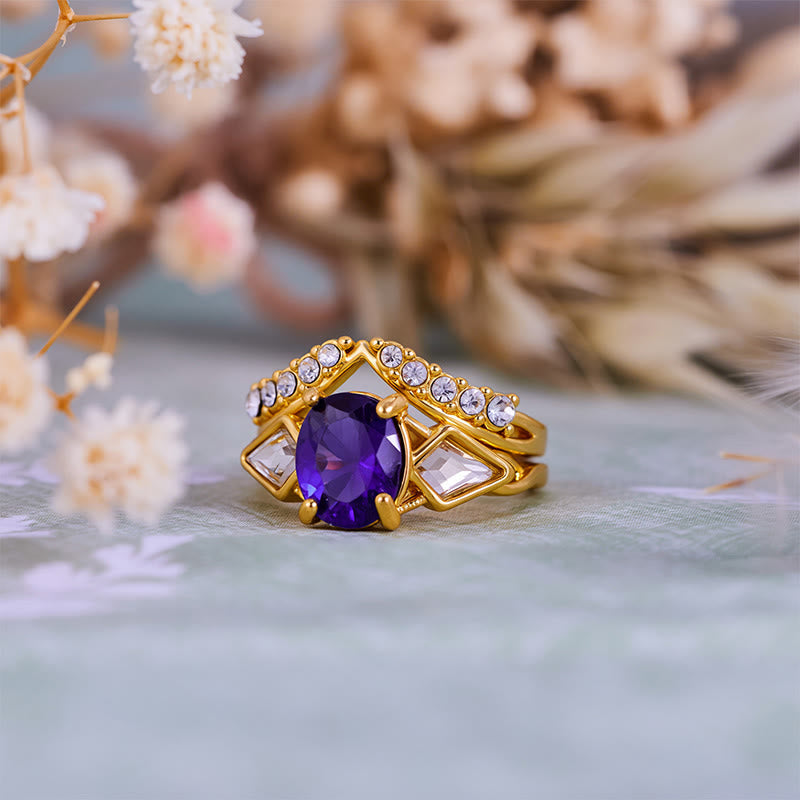 Olivenorma 2Pcs Oval Cut Amethyst White Zircon Ring Set - image 5