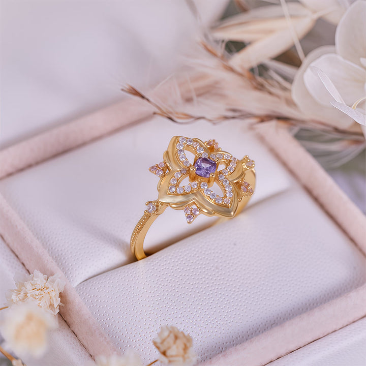 Olivenorma Amethyst Palace Retro Carved Design Ring - image 3