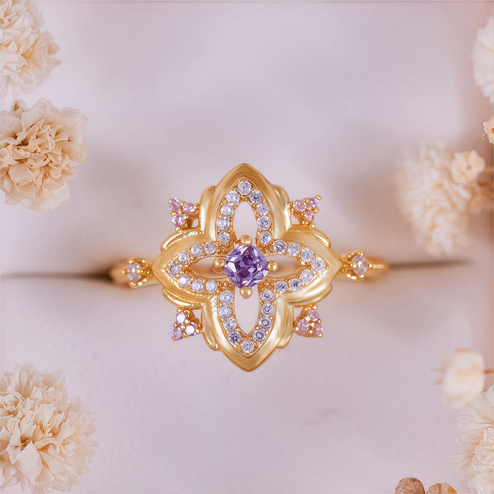 Olivenorma Amethyst Palace Retro Carved Design Ring - image 2