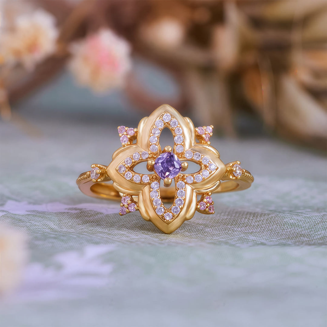 Olivenorma Amethyst Palace Retro Carved Design Ring - Amethyst - image 0