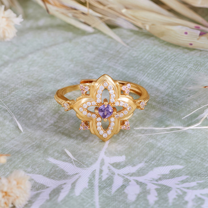 Olivenorma Amethyst Palace Retro Carved Design Ring - image 6