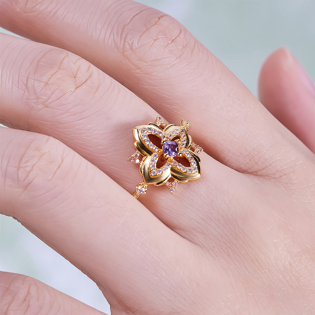 Olivenorma Amethyst Palace Retro Carved Design Ring - image 1