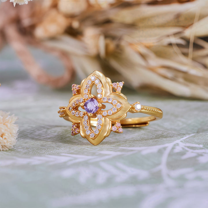 Olivenorma Amethyst Palace Retro Carved Design Ring - image 4