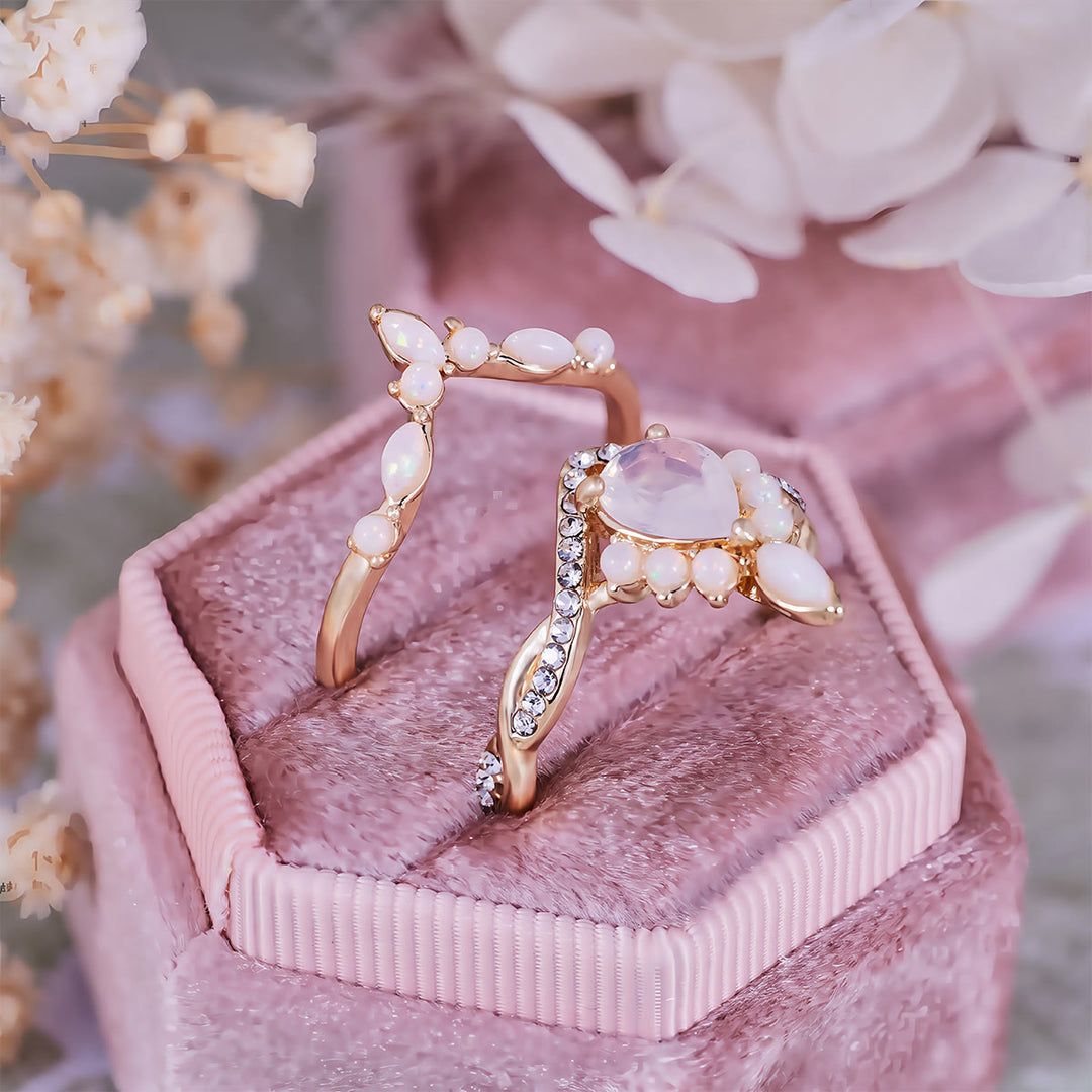 Olivenorma Pear Cut White Chalcedony Crown Design Ring Set - image 4