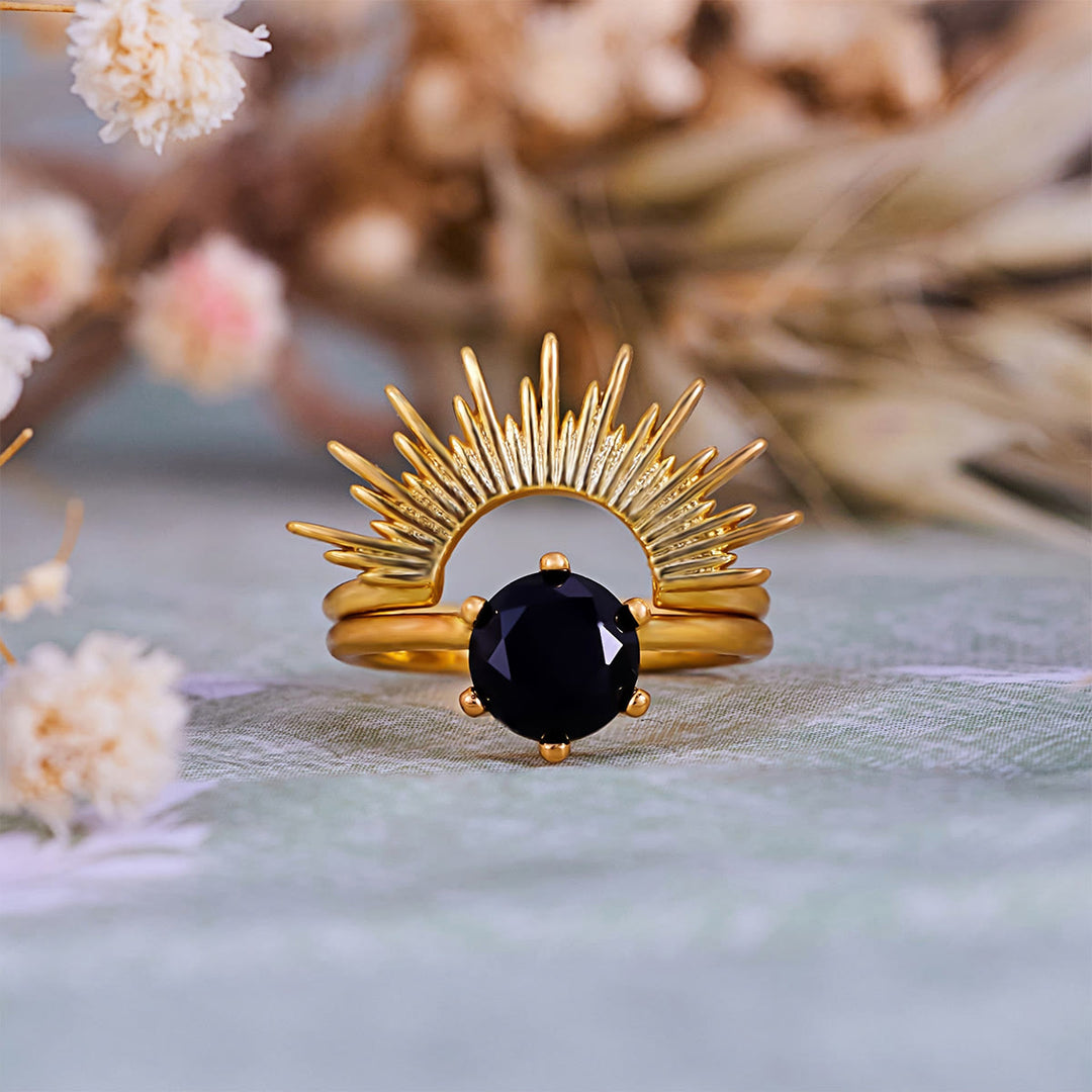 Olivenorma Obsidian Sun Rays Design Ring Set - US 10 - image 0