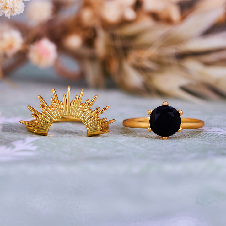 Olivenorma Obsidian Sun Rays Design Ring Set - image 3