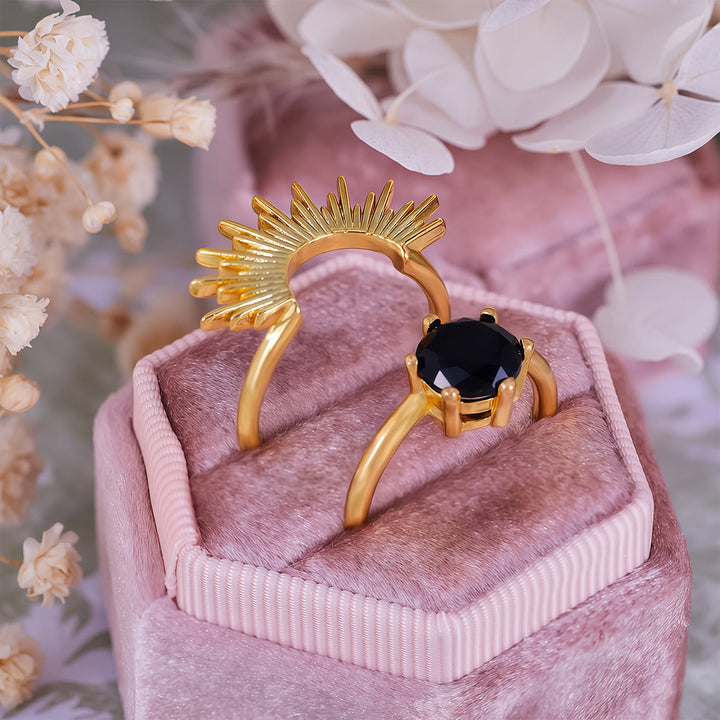 Olivenorma Obsidian Sun Rays Design Ring Set - image 7