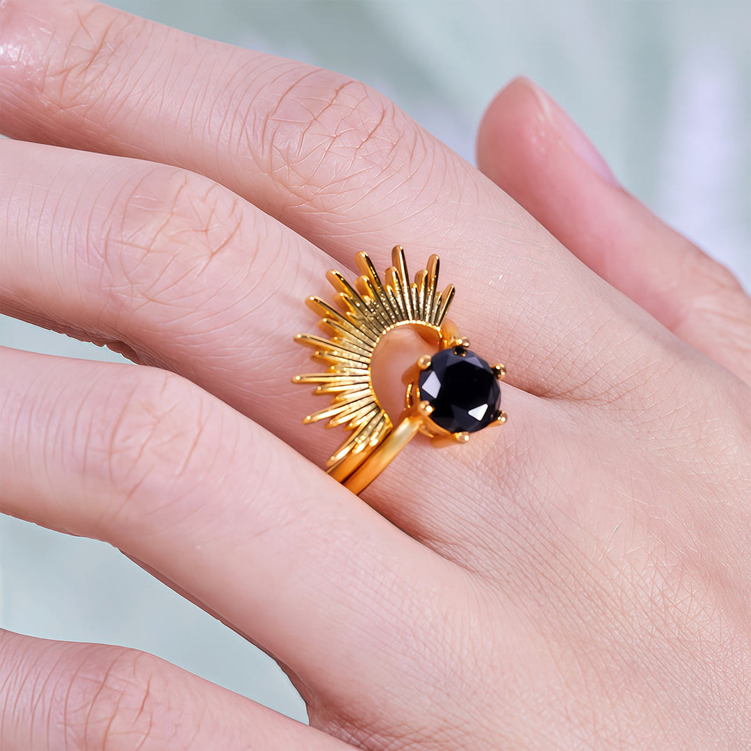 Olivenorma Obsidian Sun Rays Design Ring Set - image 1