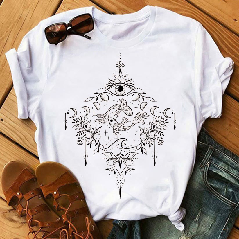 Olivenorma Tree of Life Inspirational Cotton T-Shirts - Evil Eye & Pisces - 2XL - image 9