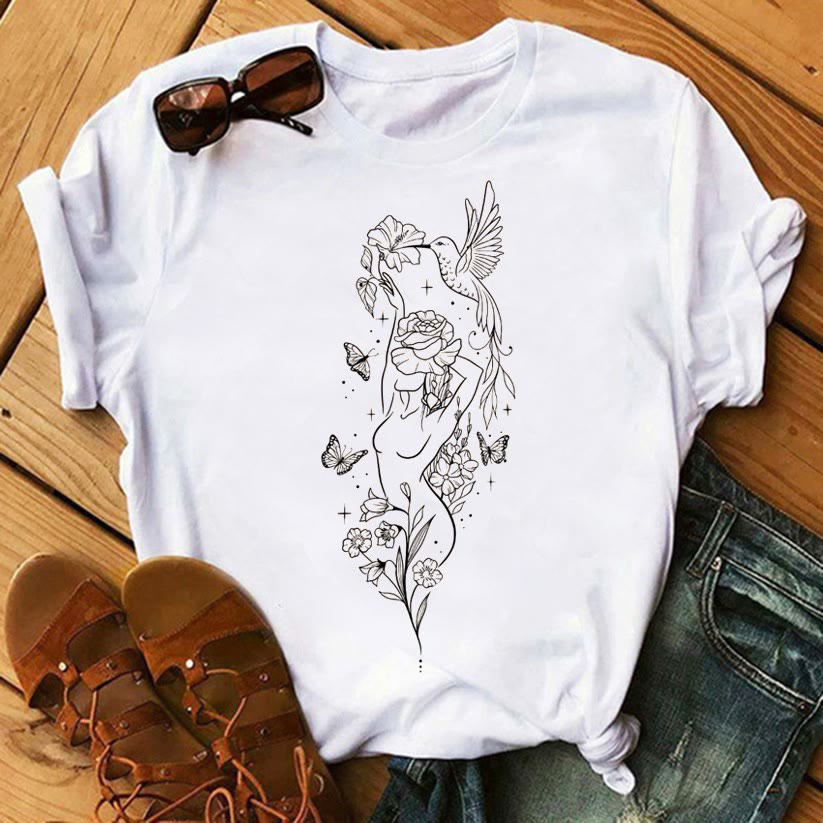 Olivenorma Tree of Life Inspirational Cotton T-Shirts - Bird & Flower Fairy - 2XL - image 11