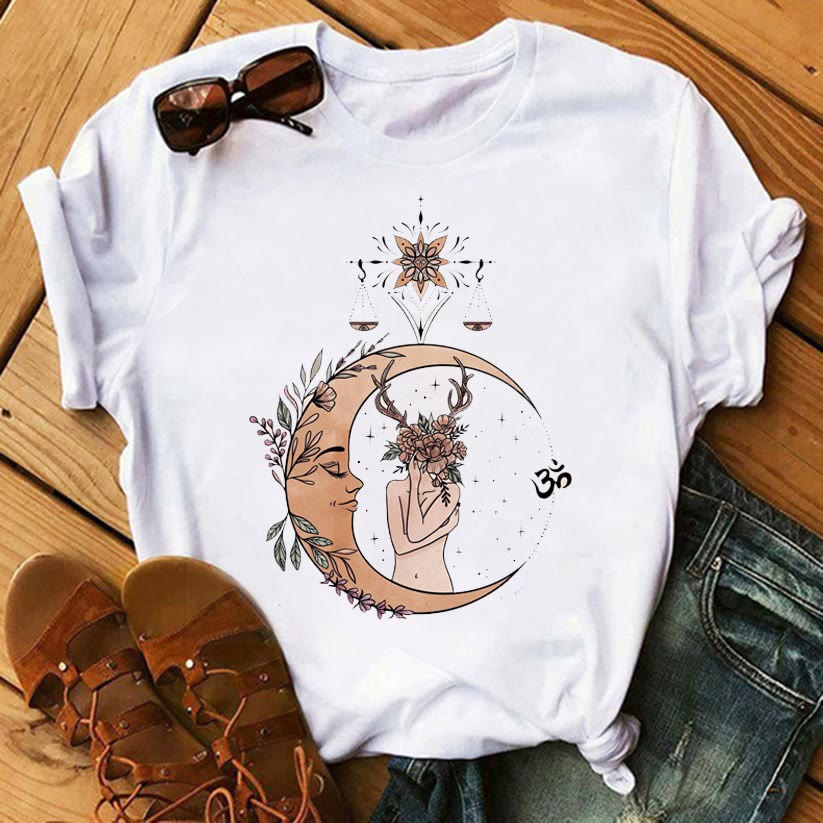 Olivenorma Tree of Life Inspirational Cotton T-Shirts - Moon & Elk Fairy - 2XL - image 2