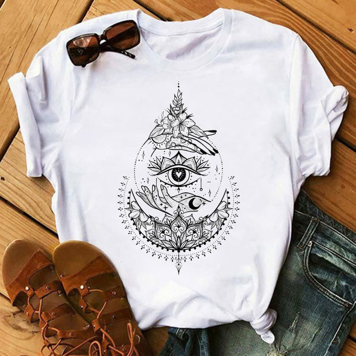 Olivenorma Tarot Print Inspirational Cotton T-Shirts - Evil Eye & Hand - 2XL - image 5