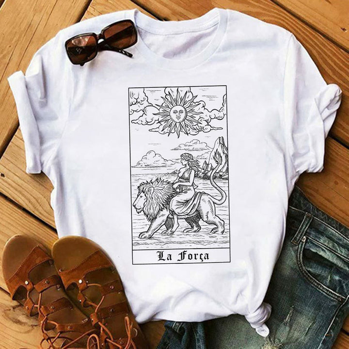Olivenorma Tarot Print Inspirational Cotton T-Shirts - Lion & Woman - 2XL - image 6