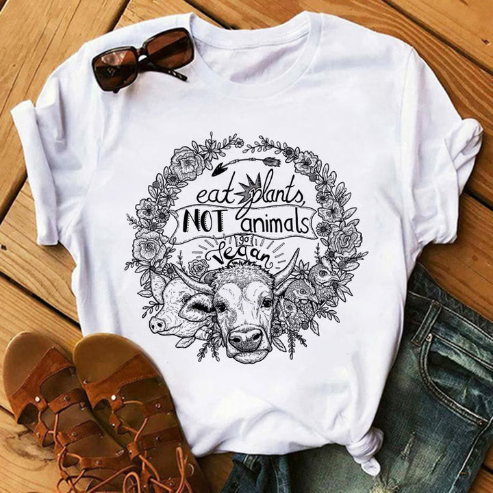 Olivenorma Tarot Print Inspirational Cotton T-Shirts - Eat Plants Not Animals - 2XL - image 9