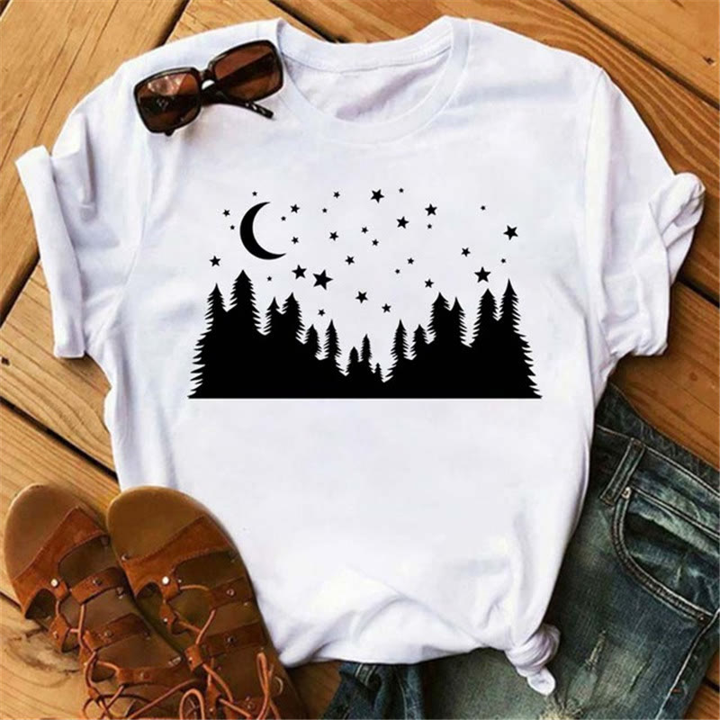 Olivenorma Cotton Moon Butterfly Printed T-Shirt - Moon & Forest - 2XL - image 5