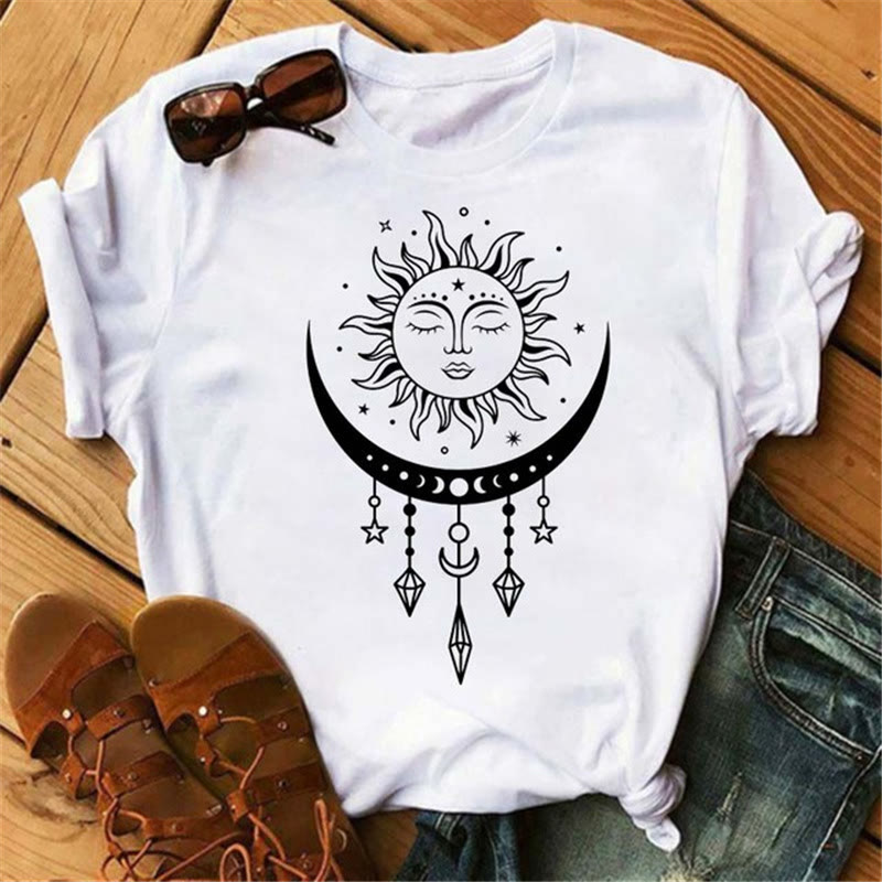 Olivenorma Cotton Moon Butterfly Printed T-Shirt - Sun & Moon - 2XL - image 2
