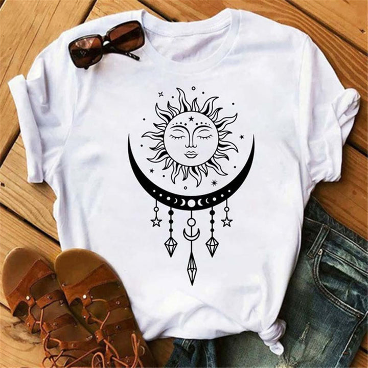 Olivenorma Cotton Moon Butterfly Printed T-Shirt - Sun & Moon - 2XL - image 2