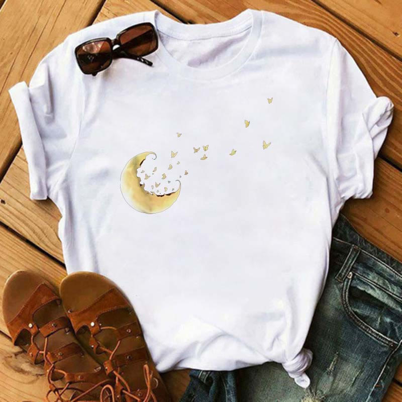 Olivenorma Cotton Moon Butterfly Printed T-Shirt - Golden Moon & Butterfly - 2XL - image 10