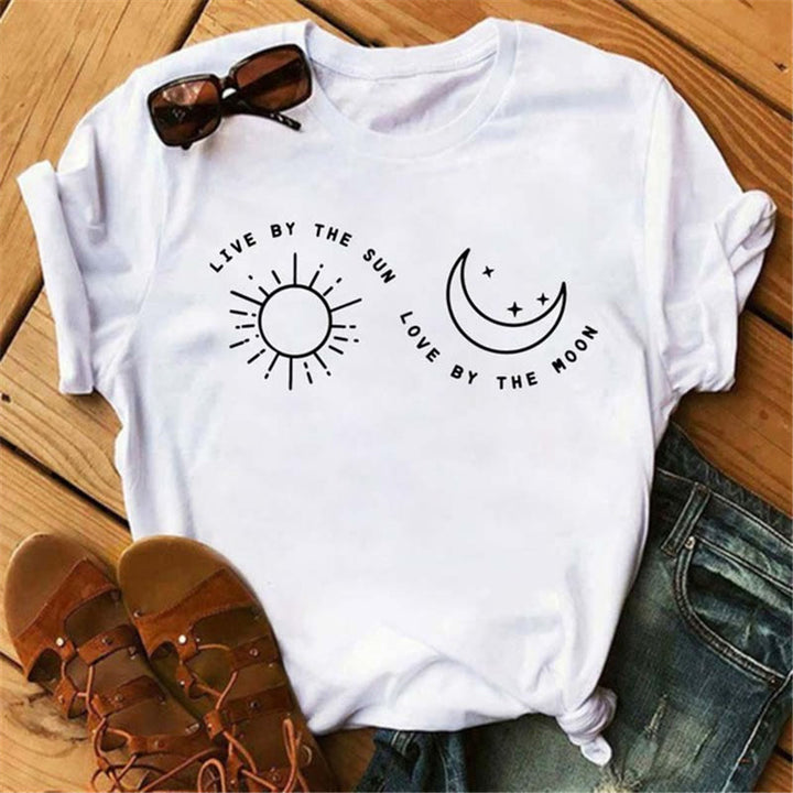 Olivenorma Cotton Moon Butterfly Printed T-Shirt - LIVE BY THE SUN LOVE BY THE MOON - 2XL - image 9