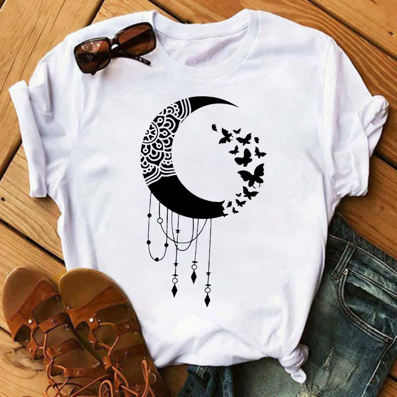 Olivenorma Cotton Moon Butterfly Printed T-Shirt - Moon & Butterfly - 2XL - image 0