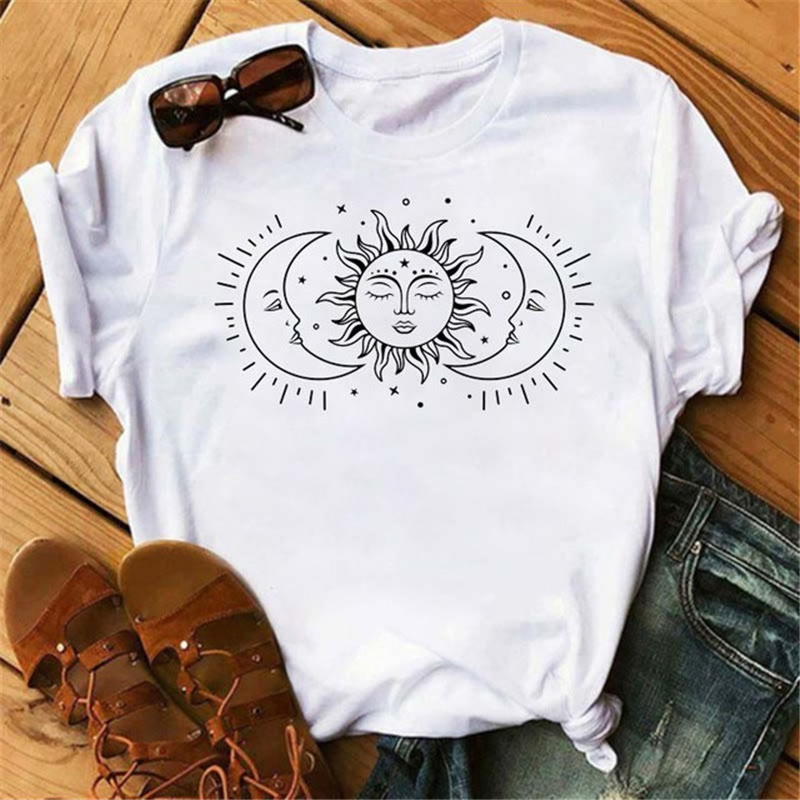 Olivenorma Cotton Moon Butterfly Printed T-Shirt - Sun & Twin Moons - 2XL - image 6