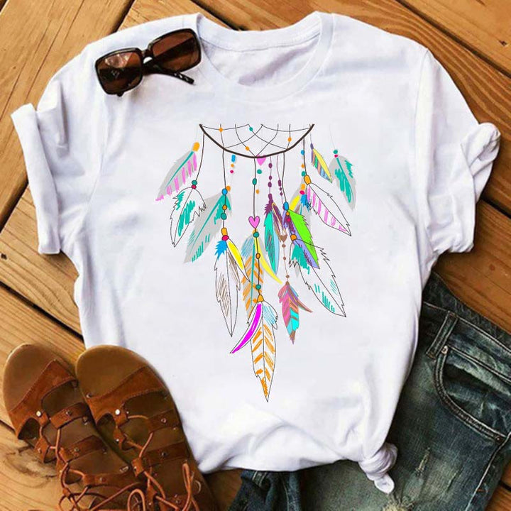 Olivenorma Cotton Dreamcatcher Printed T-Shirt - Yellow-green Dreamcatcher - 2XL - image 4