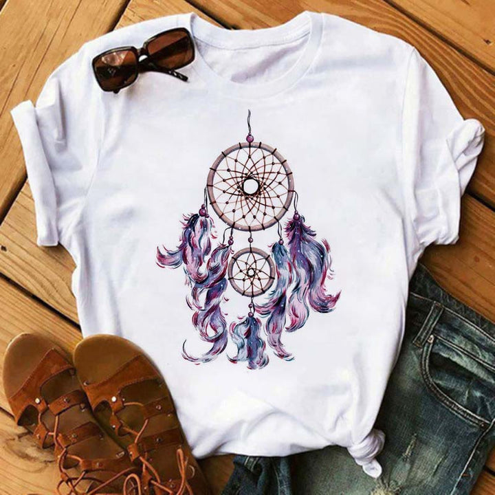Olivenorma Cotton Dreamcatcher Printed T-Shirt - Purple Feather Dreamcatcher - 2XL - image 2
