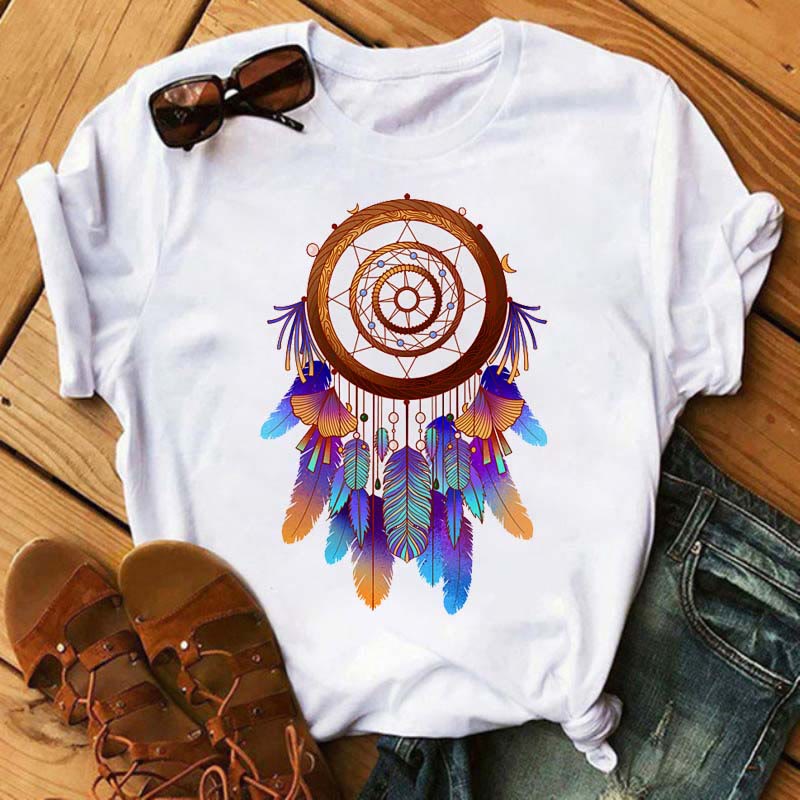 Olivenorma Cotton Dreamcatcher Printed T-Shirt - Blue-purple Dreamcatcher - 2XL - image 10