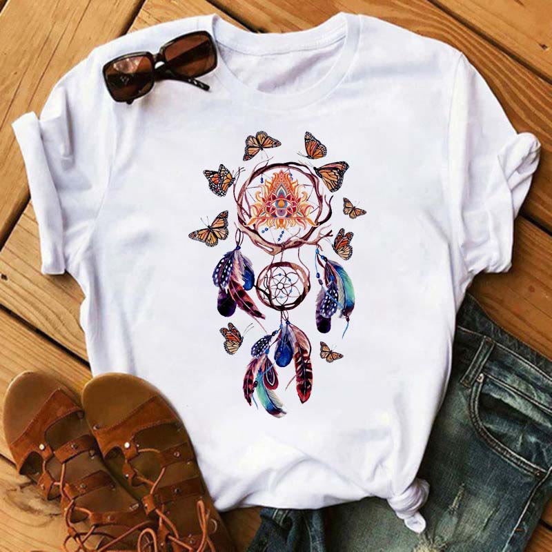 Olivenorma Cotton Dreamcatcher Printed T-Shirt - Butterfly Dreamcatcher - 2XL - image 5