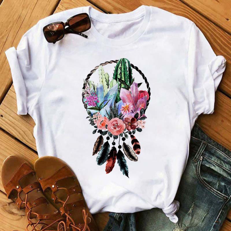 Olivenorma Cotton Dreamcatcher Printed T-Shirt - Flower Cluster Crystal Dreamcatcher - 2XL - image 12