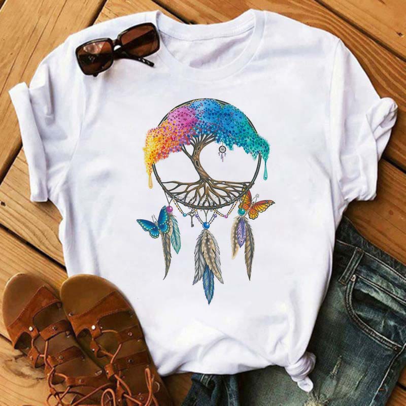 Olivenorma Cotton Dreamcatcher Tree Of Life Printed T-Shirt - Tree of Life & Dreamcatcher - 2XL - image 0