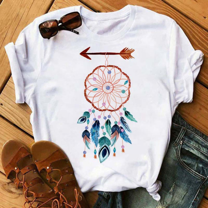 Olivenorma Cotton Dreamcatcher Tree Of Life Printed T-Shirt - Arrow & Dreamcatcher - 2XL - image 4