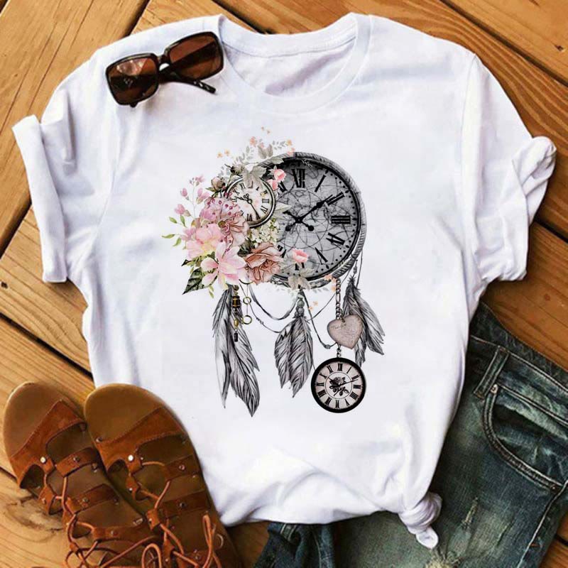 Olivenorma Cotton Dreamcatcher Tree Of Life Printed T-Shirt - Clock Dreamcatcher - 2XL - image 11