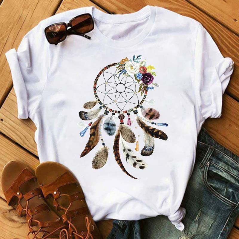 Olivenorma Cotton Dreamcatcher Tree Of Life Printed T-Shirt - Brown Feather Dreamcatcher - 2XL - image 10