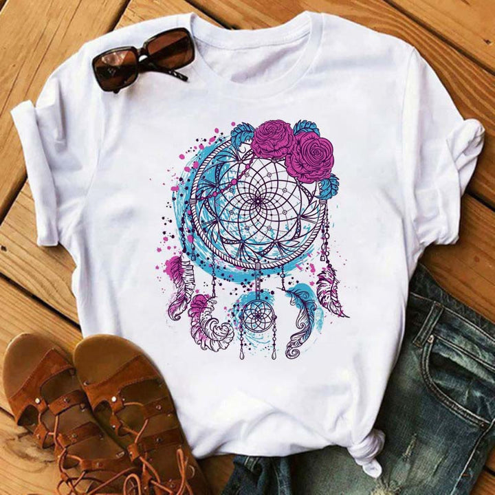 Olivenorma Cotton Dreamcatcher Tree Of Life Printed T-Shirt - Blue and Purple Dreamcatcher - 2XL - image 7