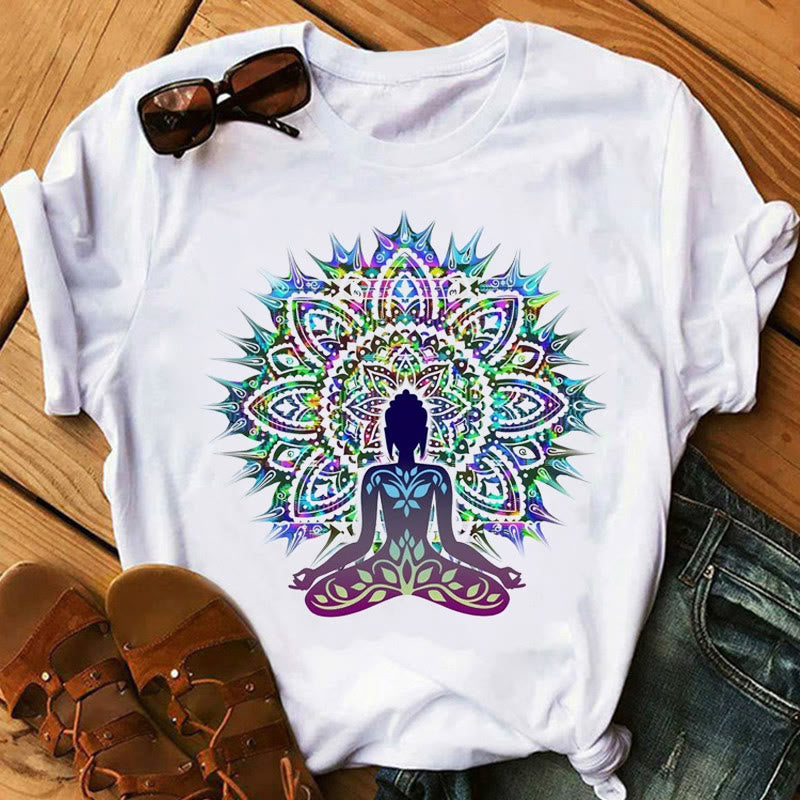Olivenorma Buddha Chakra Meditation Zen Hobo Boho Printed T-Shirt - Buddha&Lotus#4 - 2XL - image 6