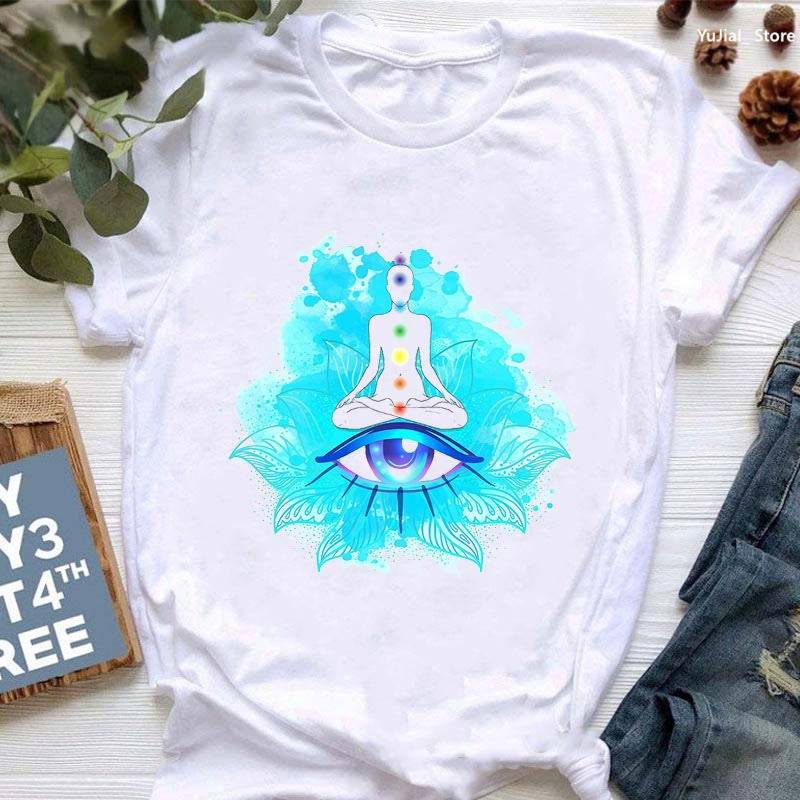 Olivenorma Meditation Evil Eye Buddha OM Printed T-Shirt - Evil Eye & Buddha - 2XL - image 0