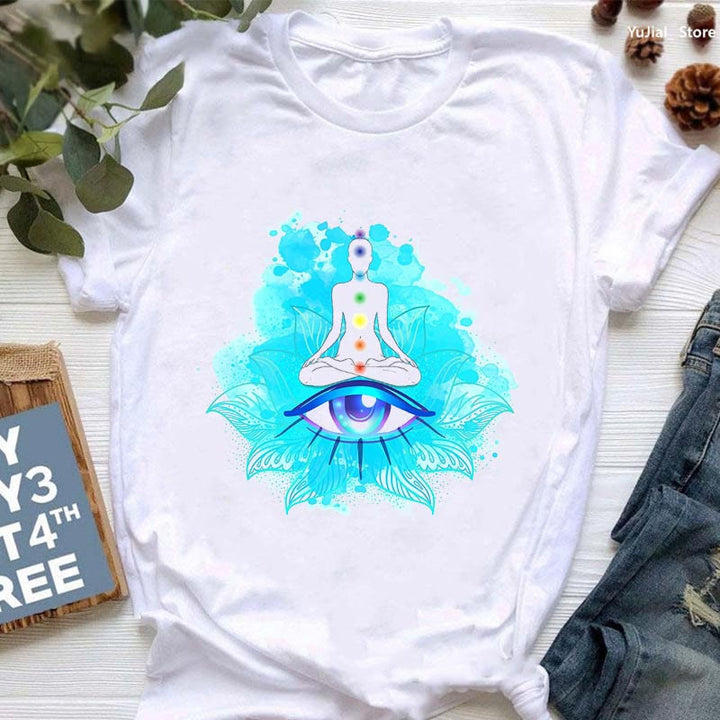 Olivenorma Meditation Evil Eye Buddha OM Printed T-Shirt - Evil Eye & Buddha - 2XL - image 0