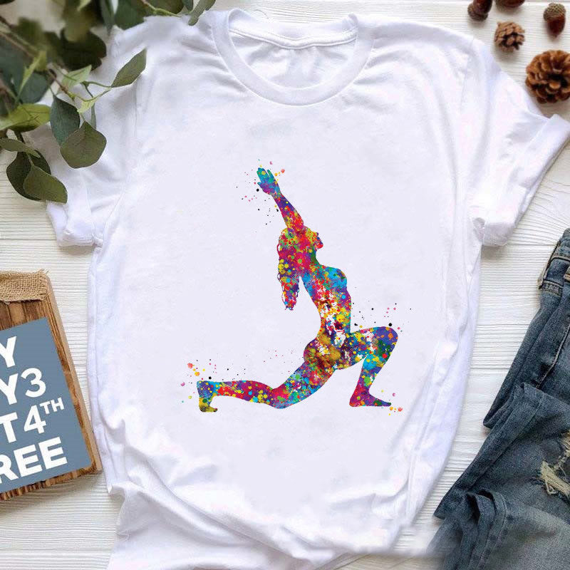 Olivenorma Colorful Buddha Meditation Yoga Printed T-Shirt - Yoga pose#4 - White - 2XL - image 7